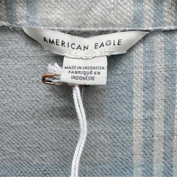 New AMERICAN EAGLE WOMEN Y2K GREYBLUEOVERSIZED FLANNEL BABYDOLL SHIRT - Picture 5 of 7